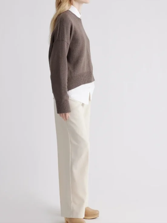 Quince Boyfriend Crew 100%Organic Cotton Sweater Heather Brown - Picture 7 of 16